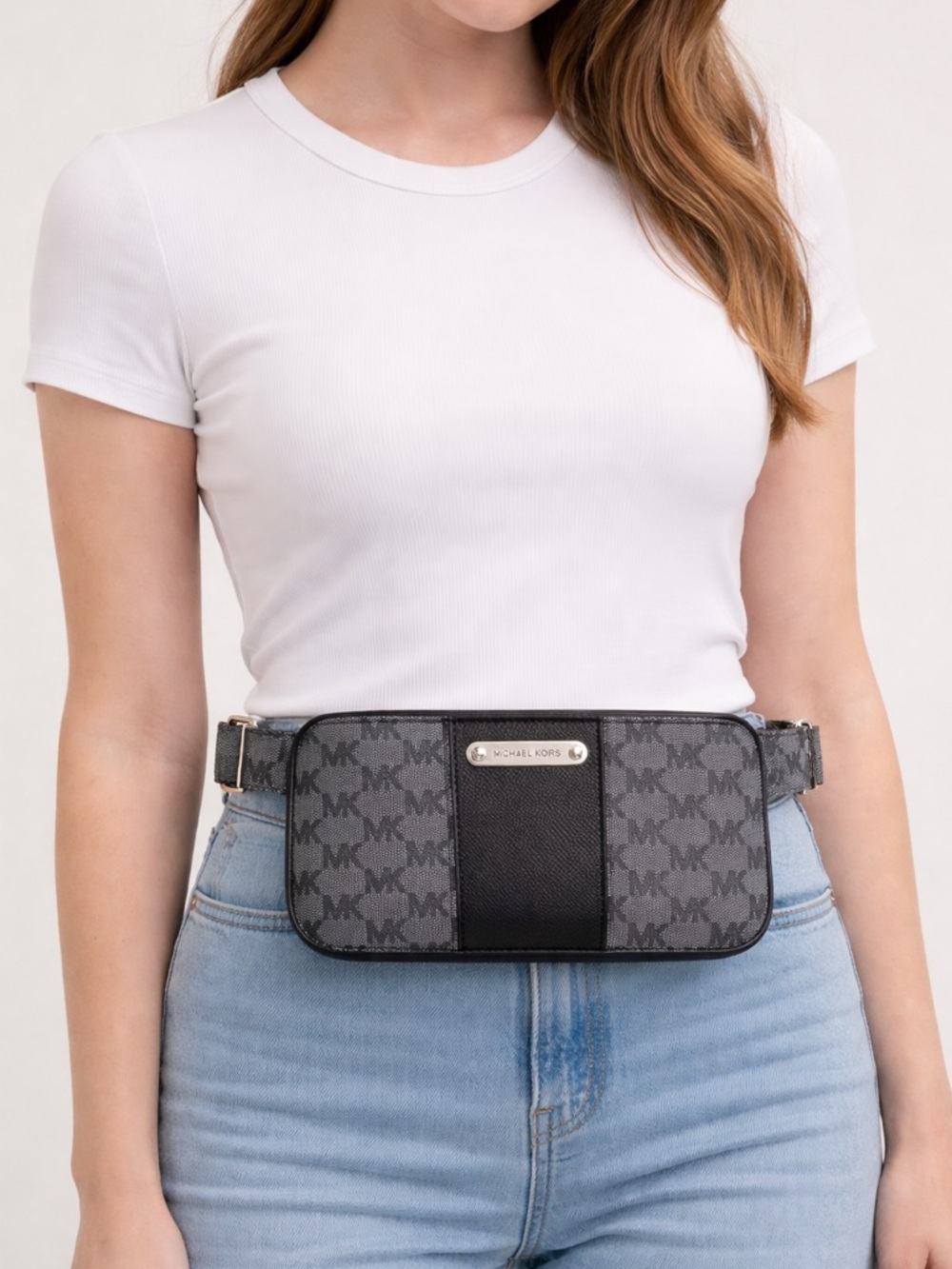 MICHAEL Michael Kors Black and Gray Logo Belt Bag - New in Box